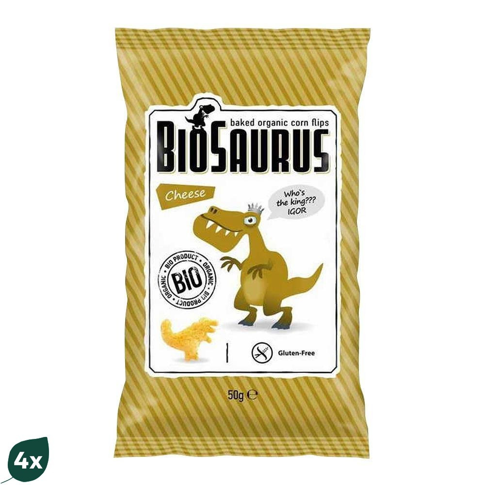 Zestaw: 4x BioSaurus − Chrupki kukurydziane Dinozaury bezgl. BIO − 50 g - Nabea.pl