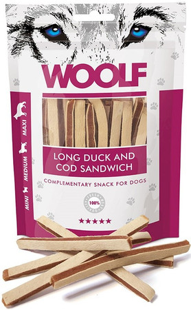 WOOLF Long Duck Cod Sandwich Kaczka Dorsz 100g