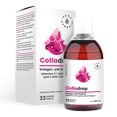 Aura Herbals Colladrop Kolagen rybi NatiCol® + Witamina C  na wsparcie elastyczności skóry 500 ml