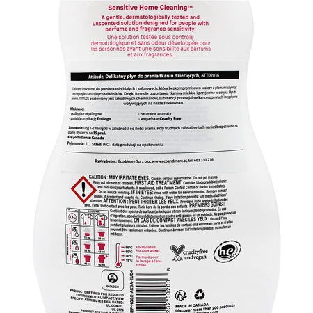 Attitude − Sensitive Skin Baby, delikatny płyn do prania tkanin dziecięcych − 1000 ml