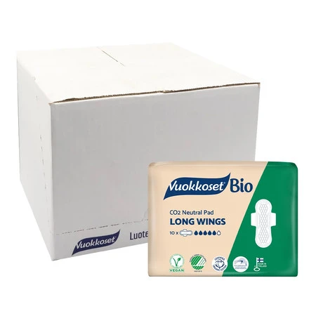 Vuokkoset, BIO, LONG WINGS, Podpaski ze skrzydełkami, dłuższe, 10 szt.