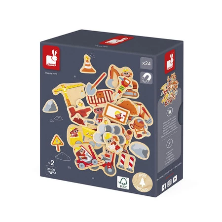 Janod Magnesy drewniane Plac budowy 24 szt. 2+