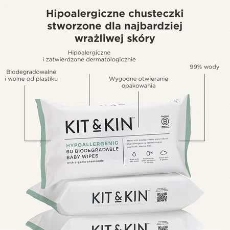 Kit & Kin, Chusteczki nawilżane dla dzieci, 60 szt.