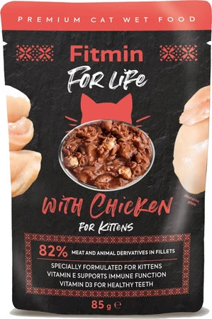 Fitmin cat pouch kitten chicken fileciki z kurczakiem w sosie - mokra karma dla kota kociaka - 85g