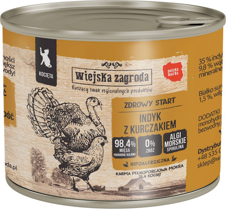 Wiejska Zagroda Indyk z kurczakiem dla kociąt - mokra karma dla kota - 200g