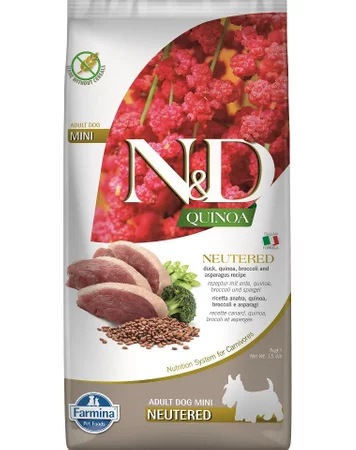 N&D QUINOA sucha karma dla dorosłych psów małych ras po zabiegu kastracji ADULT MINI 7 KG