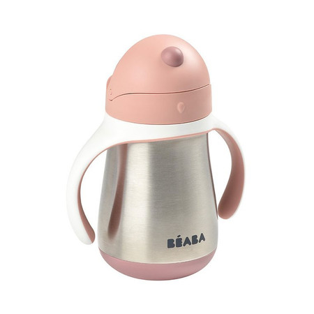 BEABA Bidon niekapek ze słomką termiczny 250 ml Old Pink