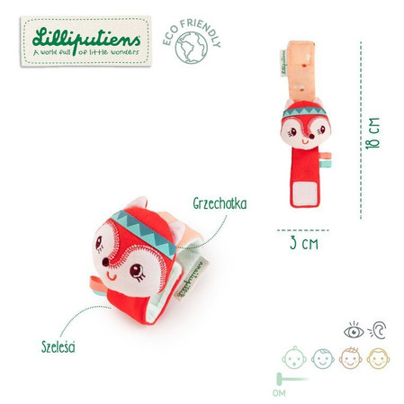 LILLIPUTIENS Grzechotka na rękę Lisiczka Alice z szeleszczącą folią ECO 0 m+