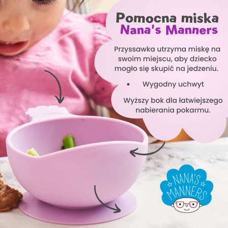 Nana's Manners, ETAP 1, Miska silikonowa z przyssawką i uchwytem, fioletowa