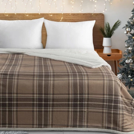 Koc Sherpa 150x200 skandynawski beżowy w kratę