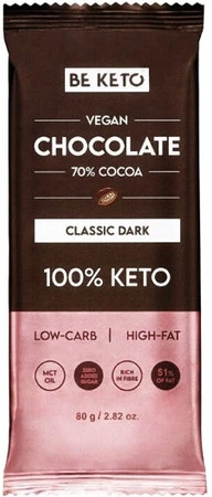 BeKeto Wegańska Keto Czekolada z olejem MCT ciemna klasyczna 80g x10