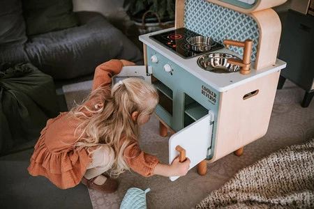 Janod Dwustronna drewniana kuchnia z pralką 2w1, z dźwiękiem, światłem LED i 8 akcesoriami