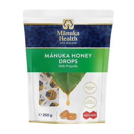 MANUKA HEALTH Cukierki z Miodem Manuka MGO™ 400+, Propolisem i witaminą C suplement diety (255 g)