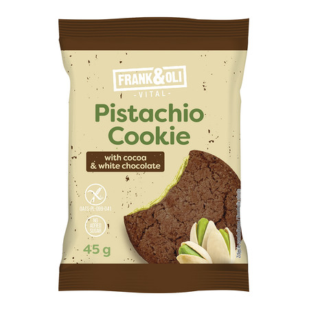 Ciasteczko pistacjowe z kakao i białą czekoladą bez dodatku cukru 45 g