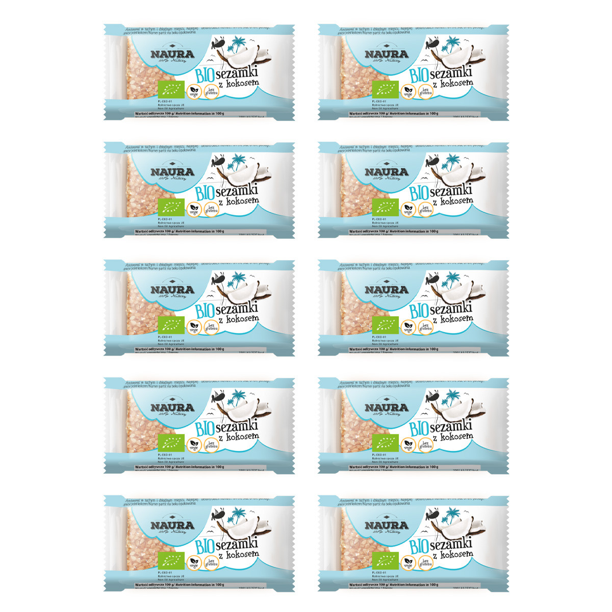 Zestaw 10x Sezamki z kokosem BIO 27 g - Nabea.pl
