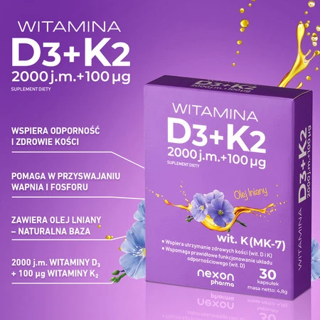 Nexon Witamina D3+K2 (2000J.M+100Mcg) 30 kaps.