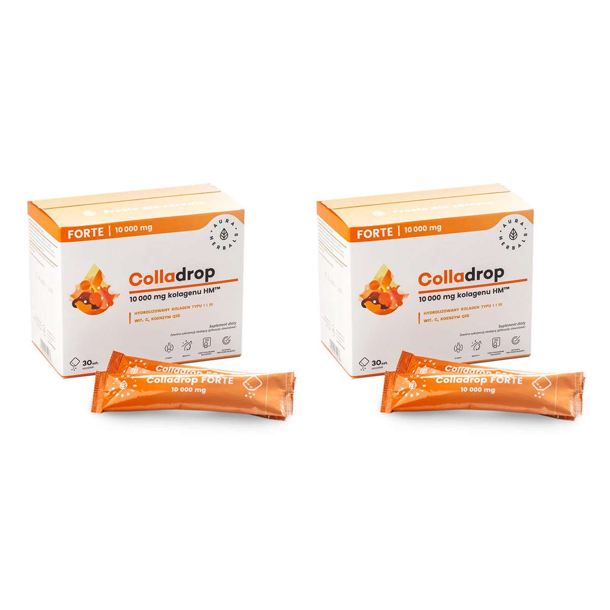 Zestaw 2x Aura Herbals - Colladrop Forte kolagen morski 10000 mg - 30 sasz. - Nabea.pl