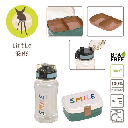 Lassig Zestaw na lunch Lunchbox + Tritanowa butelka - bidon 460 ml Little Gang Smile milky/ocean green