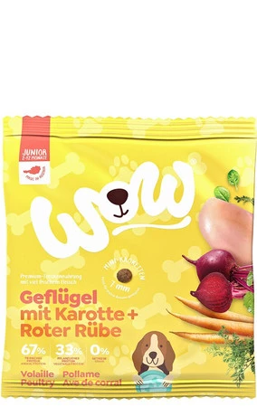 Zestaw 10x WOW Junior Geflügel - drób i łosoś z marchewką i buraczkami dla szczeniąt 80g