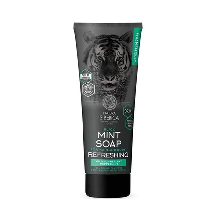 Naturalne, miętowe, odświeżające, czarne mydło do włosów i ciała Natura Siberica Men