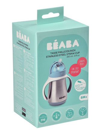 BEABA Bidon niekapek ze słomką termiczny 250 ml Windy Blue