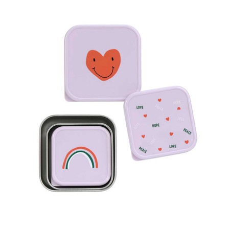 Lassig Pojemnik na przekąski snackbox ze stali nierdzewnej 3 szt. Happy Rascals Heart lavender