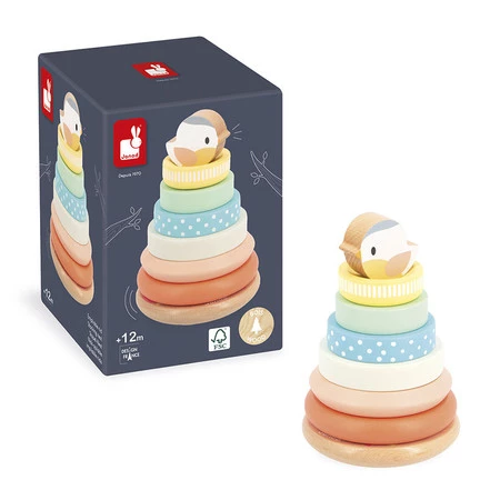 Janod Układanka piramida drewniana Gniazdko Pure 12 m+