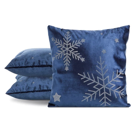 Poszewka dekoracyjna rozm.: 45 x 45 cm, kolor granatowa z welwetu w śnieżynki