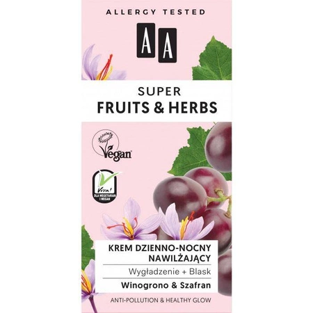 Super Fruits & Herbs krem nawilżający dzienno - nocny wygładzenie + blask Winogrono & Szafran 50ml