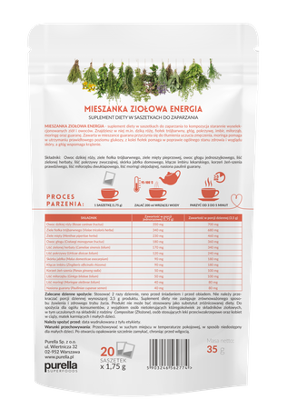 Purella Superfoods Superherbs Mieszanka ziół do zaparzania Energia 35g