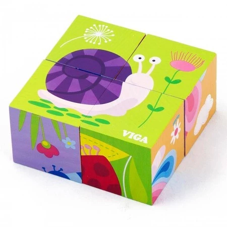 Viga -Układanka Drewniana Puzzle Owady 4 Klocki 6 Obrazków