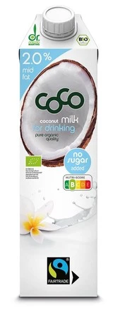 COCO (DR MARTINS) COCONUT MILK - NAPÓJ KOKOSOWY DO PICIA 2 % TŁUSZCZU BEZ DODATKU CUKRÓW FAIR TRADE BIO 1L