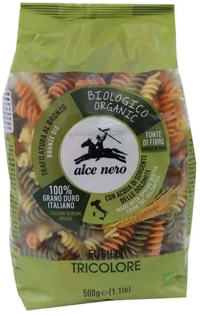 Alce Nero − Makaron semolinowy trójkolorowy fusilli BIO − 500 g