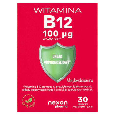 Nexon Witamina B12 100μg wspiera prawidłowe funkcjonowanie organizmu 30 kaps.