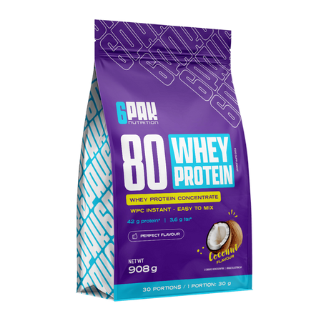 6PAK 80 WHEY PROTEIN odżywka białkowa 908g smak Kokos