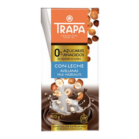 TRAPA Czekolada mleczna z orzechami laskowymi bez dodatku cukru bezglutenowa 100g