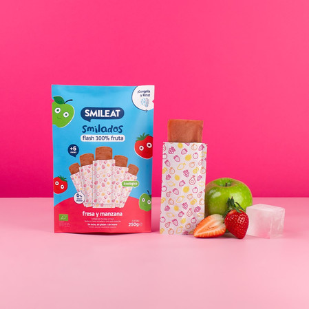 Smileat, BIO Smilados, Mus owocowy do mrożenia o smaku truskawki i jabłka, idealny na ząbkowanie 6m+, 5x50g