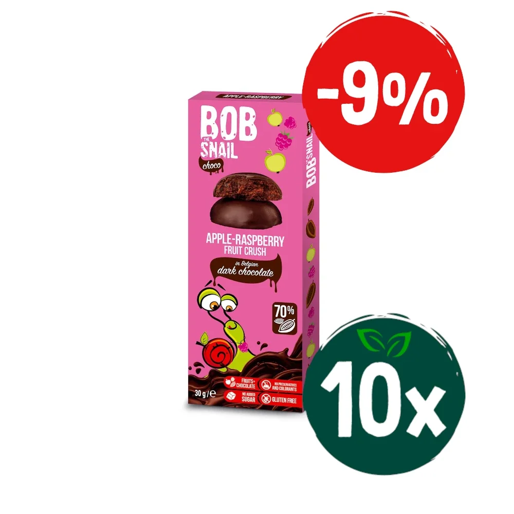 Zestaw: 10x Przekąska jabłkowo-malinowa w ciemnej czekoladzie 30 g - Nabea.pl