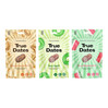 Zestaw smaków: 1x True Dates Creamy Peanut Butter daktyle o smaku kremu orzechowego 100g, 1x 	 True Dates Sour Apple daktyle o smaku kwaśnego jabłka 100g i 1x True Dates Watermelon daktyle o smaku arbuza 100g 