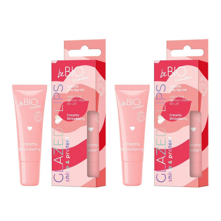 Zestaw: 2x BeBio Glazed Lips naturalny żelowy olejek do ust Creamy Strawberry 10ml