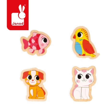 Janod Puzzle progresywne drewniane Zwierzęta domowe 4 układanki – 2, 3, 4 i 5 elementów 18 m+