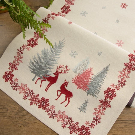 Obrus gobelinowy ze świątecznym wzorem rozm.: 45 x 140 cm, kolor: kremowy