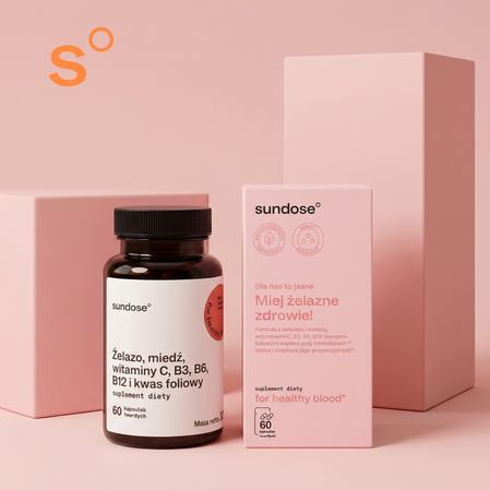 Sundose For Healthy Blood żelazo i witaminy na wsparcie prawidłowej produkcji czerwonych krwinek i hemoglobiny 60 kaps.