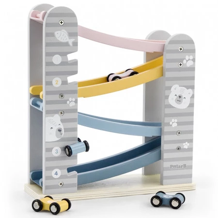 Viga Toys − PolarB, kolorowa drewniana zjeżdżalnia dla samochodzików