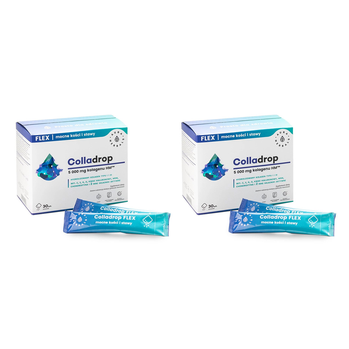 Zestaw 2x Aura Herbals Colladrop Flex kolagen morski 5000mg - 30 saszetek - Nabea.pl