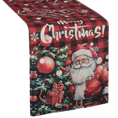 Bieżnik świąteczny rozm.: 33 x 183cm, kolor czerwony w kratę z Mikołajem