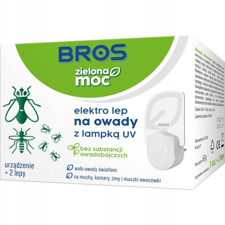 BROS - Zielona Moc elektro lep na owady z lampką UV - urządzenie + 2 lepy