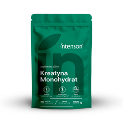 Zestaw Intenson Kreatyna: 1x Monohydrat 255g pure, 1x Monohydrat smak mango-marakuja 260g i 1x Monohydrat smak truskawka-arbuz 260g