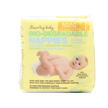 Beaming Baby − Jednorazowe biodegradowalne pieluszki, size 1, Mini, 2-5 kg − 20 szt.
