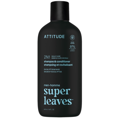 Attitude SUPER LEAVES, Szampon i odżywka do włosów 2w1 dla mężczyzn, pielęgnacja skóry głowy - Eukaliptus i Szałwia, 415 ml